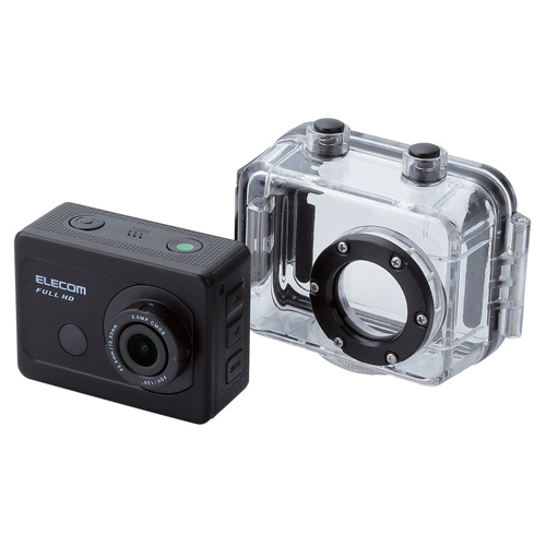 製品写真：エレコム アクションカメラ ACAM-F01SBK Full HD/アタッチメント付属