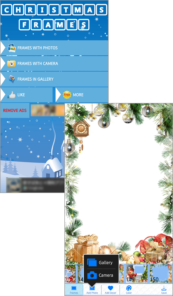 クリスマスをテーマにしたフレームが150種類も!