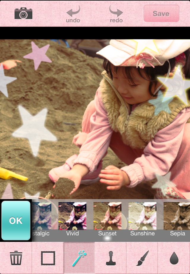 フレーム・エフェクト・スタンプの組み合わせでもっとかわいく!